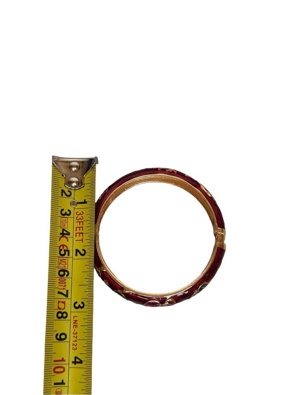 Jiu Long Xing Bengal Red Cloisonne Enamel Lotus Floral Hinged Bangle Bracelet - Picture 8 of 8